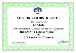 Сертификат подтверждает, что компания Landata является авторизованым дистрибьютором оборудования RiT SMART Cabling System & RiT PatchView System